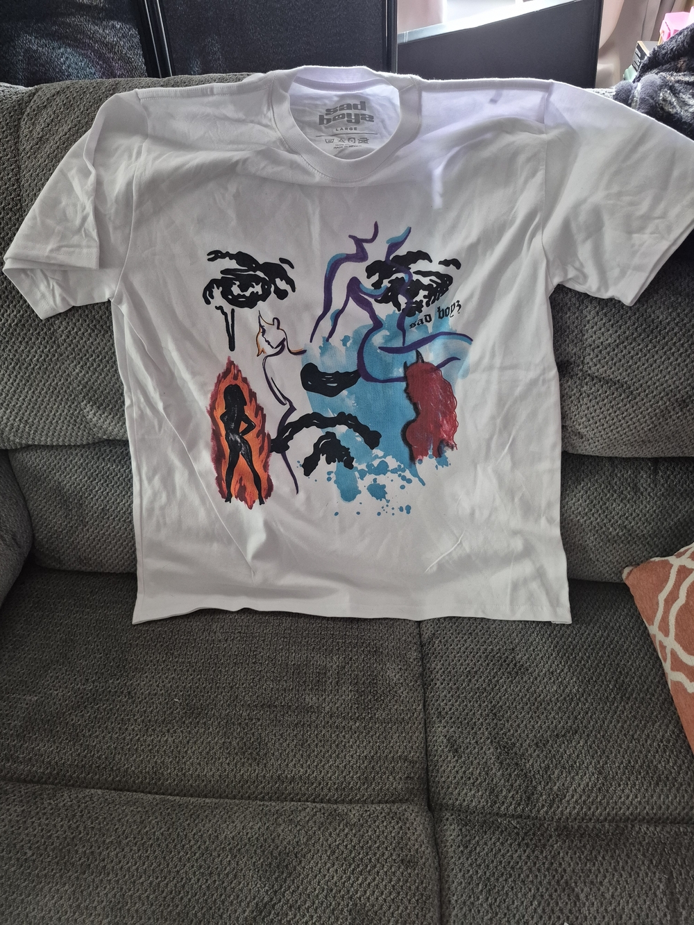 Sad Boyz White Cotton Men's T-Shirt L Crew Neck Short Sleeve Graphic Art